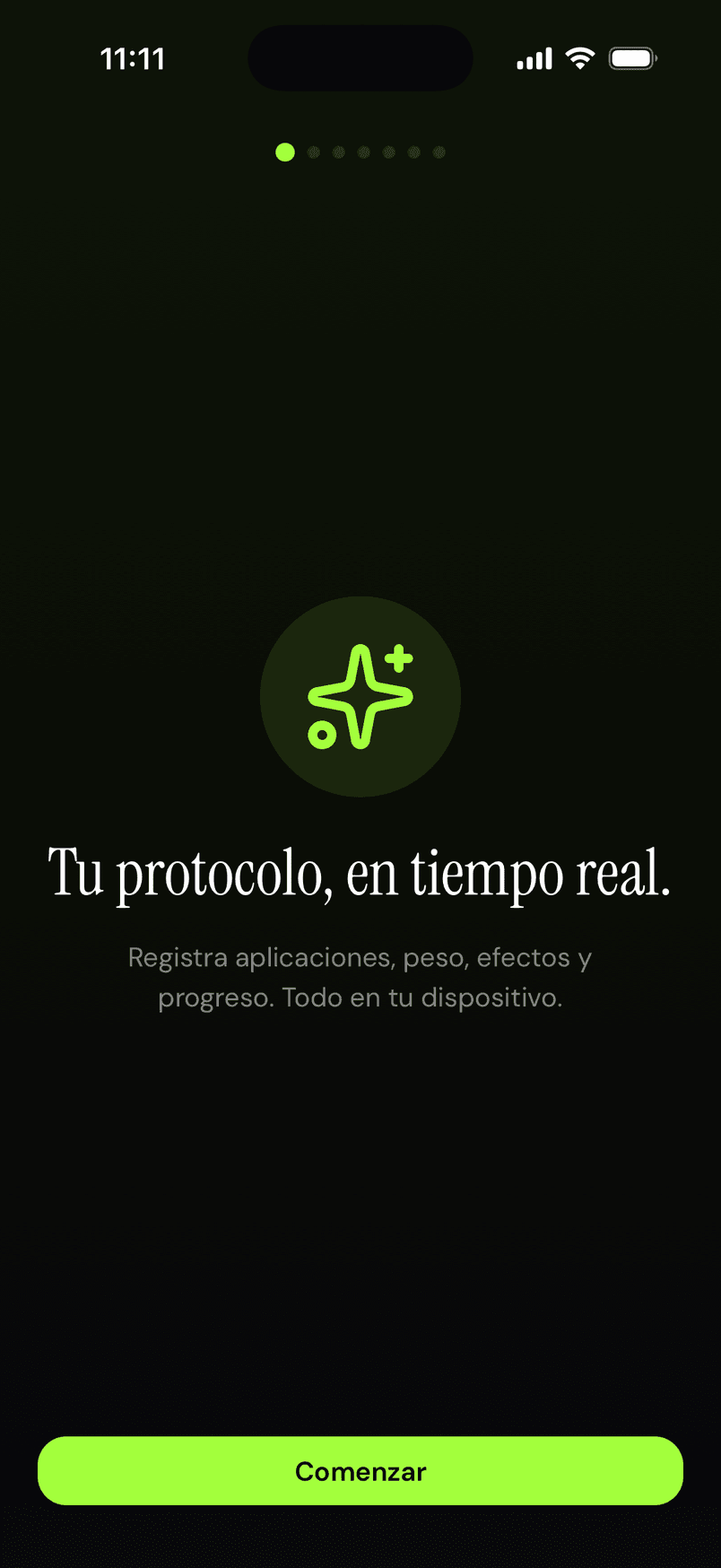 Pantalla de bienvenida: Tu protocolo, en tiempo real.