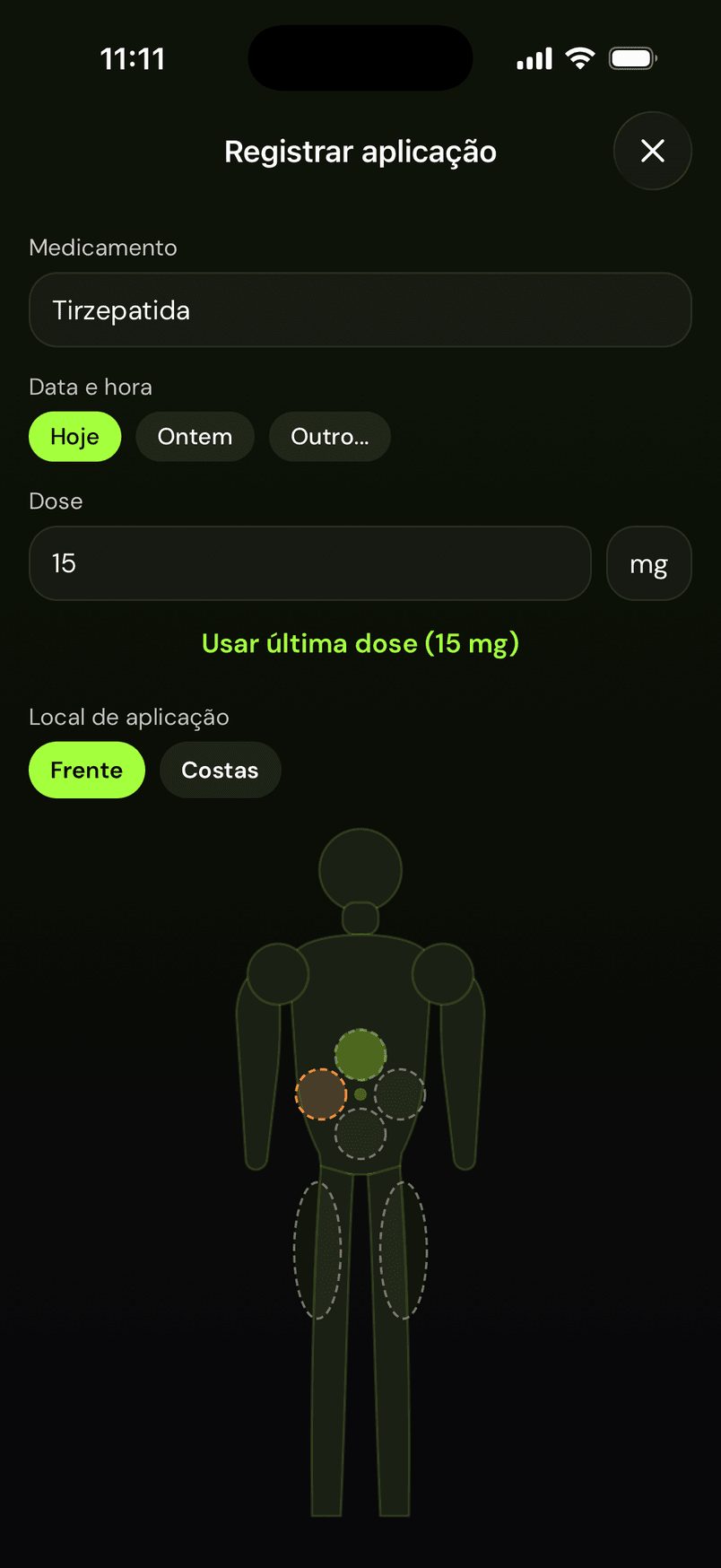 Tela de registro de aplicação do Bymax Bio